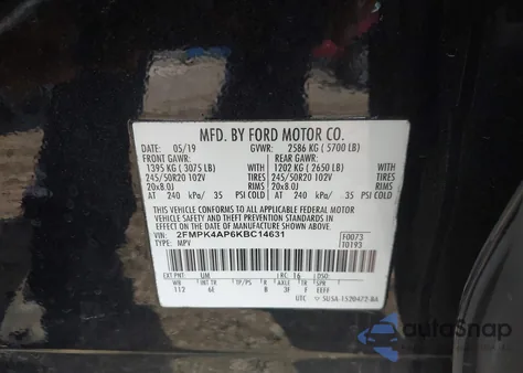 2019 Ford Edge St z USA, uszkodzony, nr VIN 2FMPK4AP6KBC14631